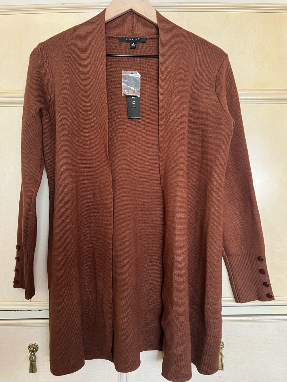 Cyrus Open-Front Long Cardigan in Rust